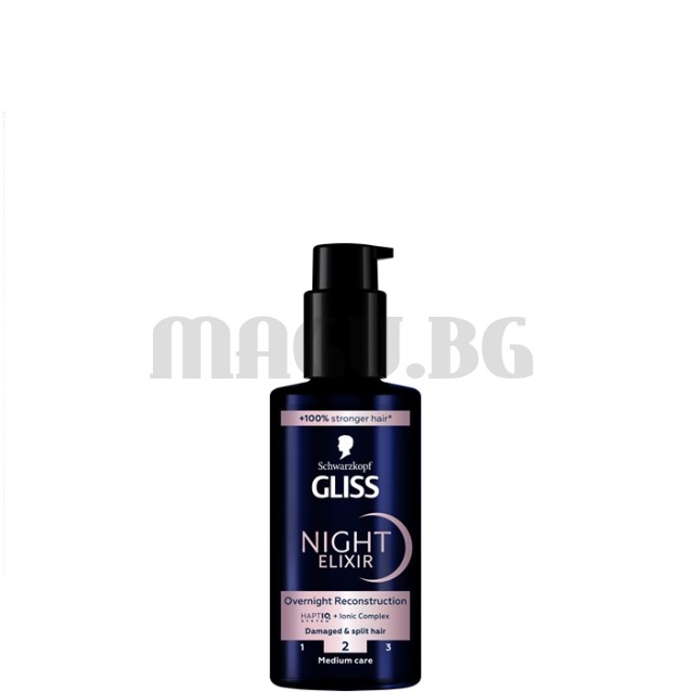 Gliss Night Elixir Overnight Reconstruction нощен еликсир за увредена коса с цъфтящи краища 100мл.